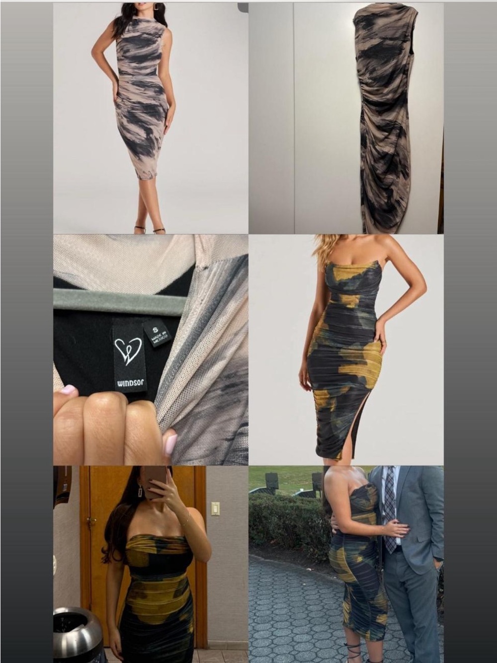 Windsor Strapless Midi Dress in Black, Gray & Mustard